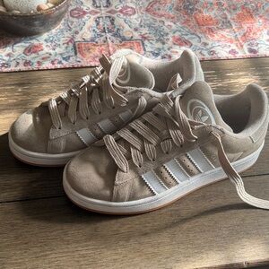 Adidas Beige Suede Sneakers with white accents